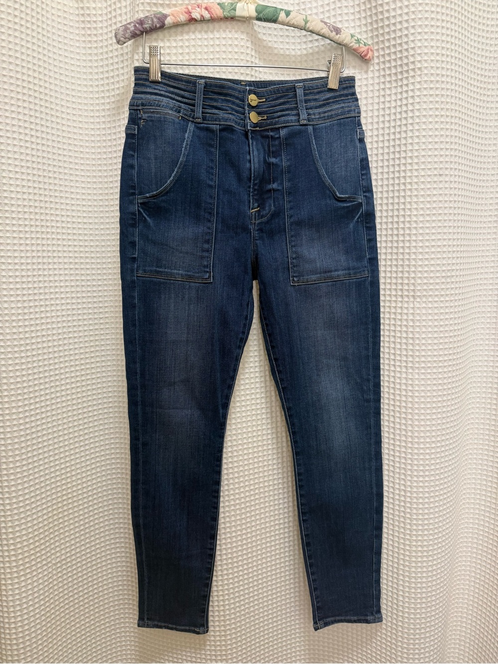 Anthropologie Denim High-Rise Dark Blue Jeans with Front Patch Pockets - size 28